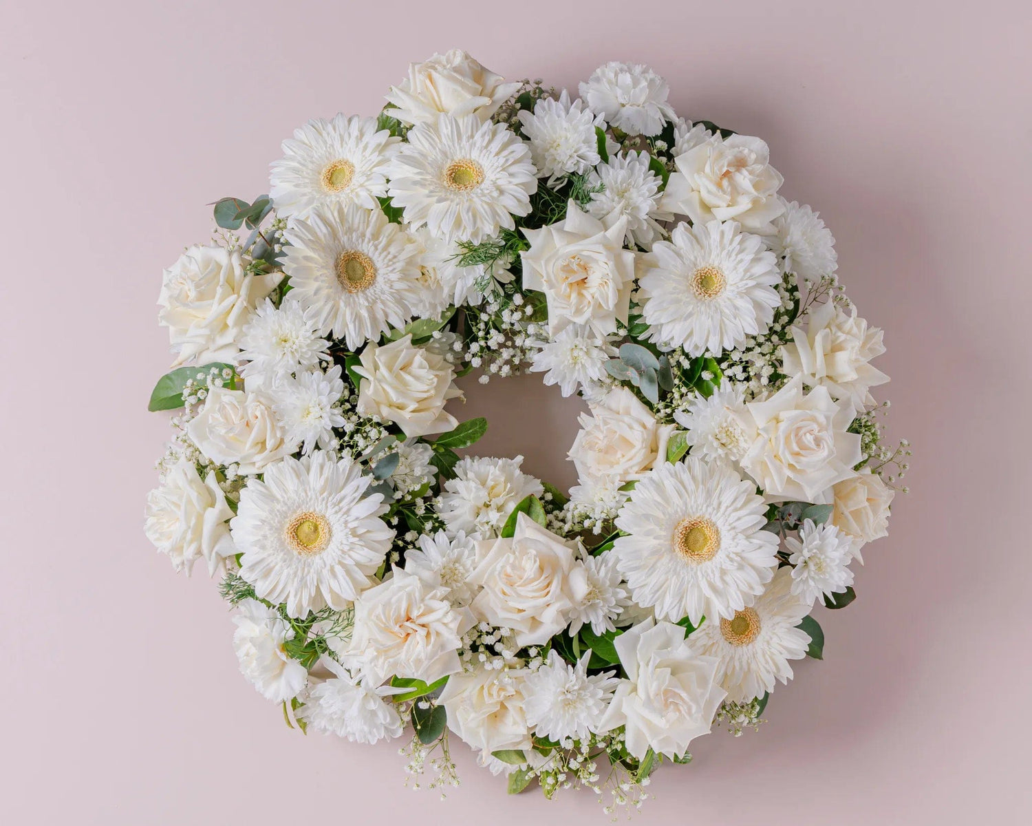 Eternal Peace Wreath - Funeral Flowers with Roses, Gerberas &amp; Eucalyptus