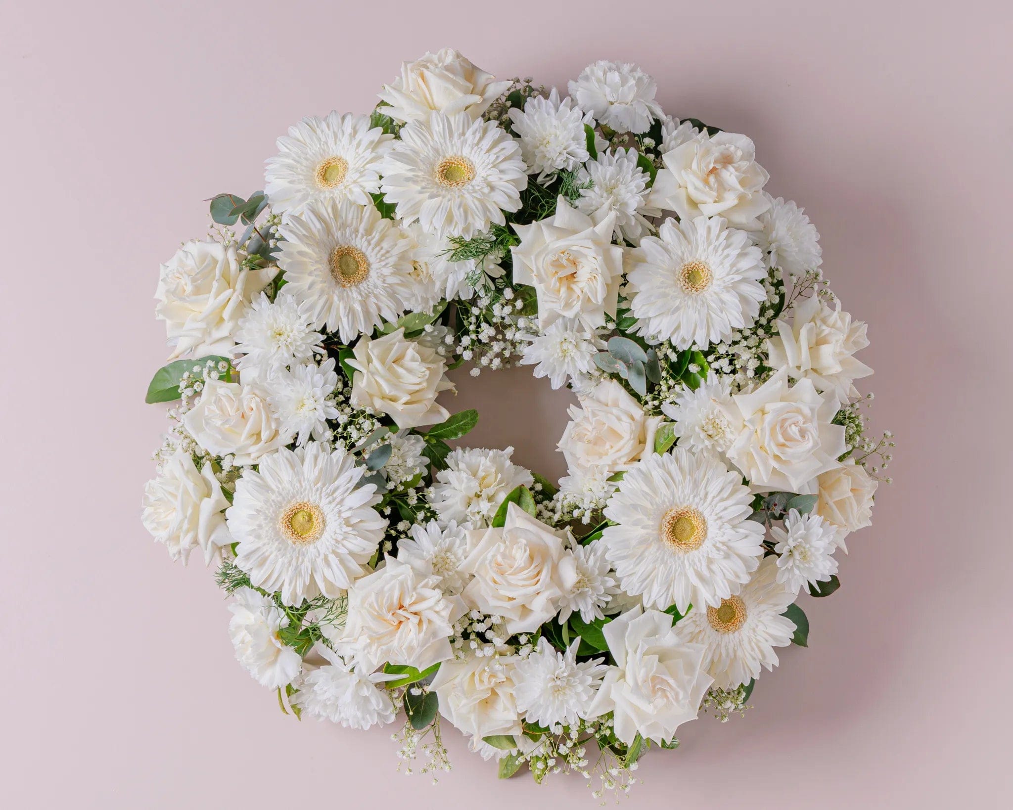 Eternal Peace Wreath - Funeral Flowers with Roses, Gerberas &amp; Eucalyptus
