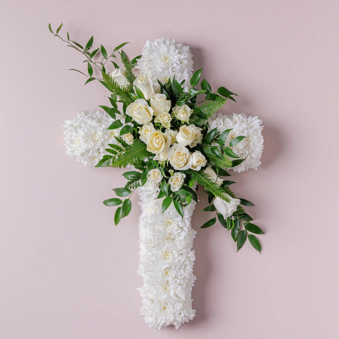 Everlasting Grace Cross - Funeral Cross w. Roses &amp; Chrysanthemums