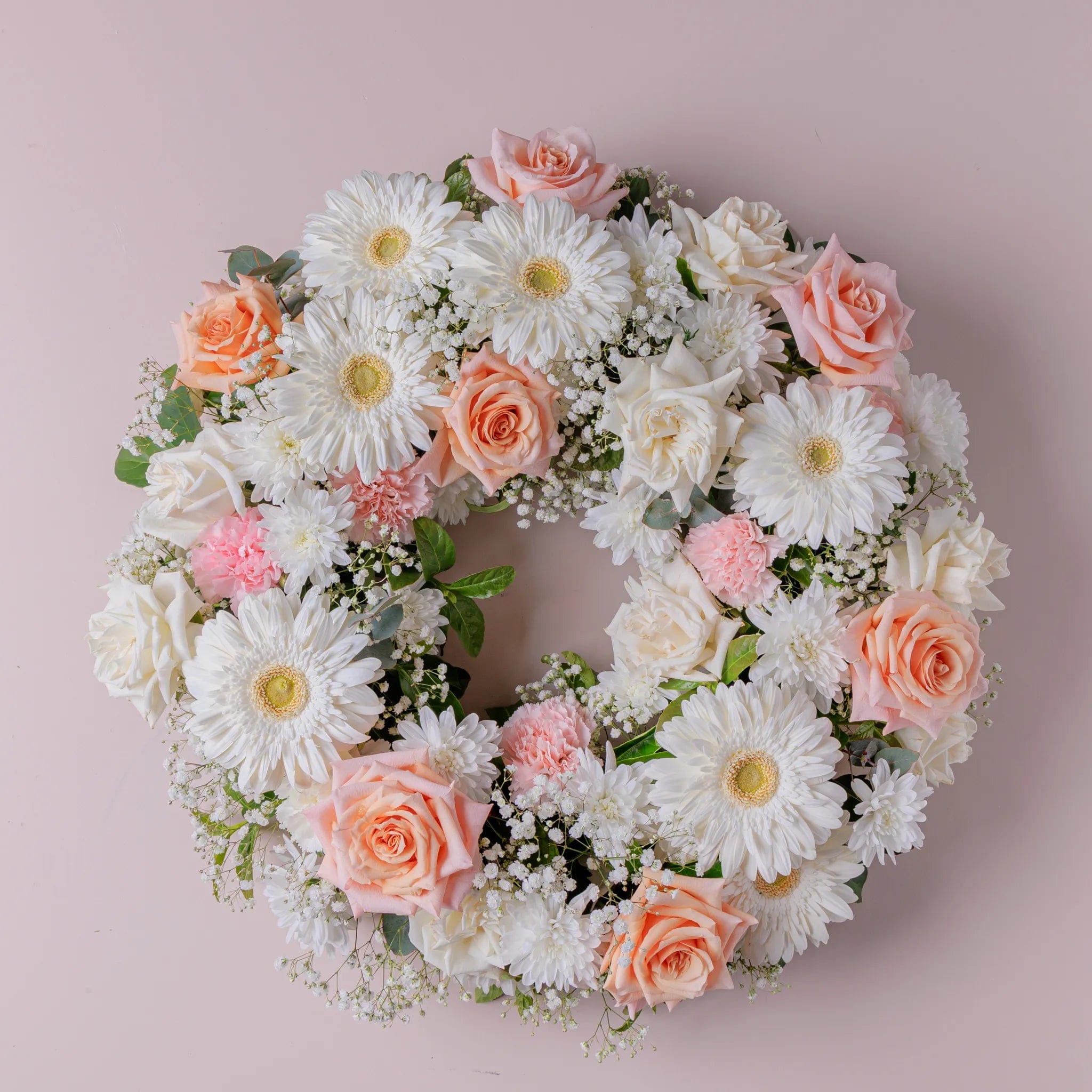 Solace in Serenity Wreath - Funeral Flowers with Roses &amp; Chrysanthemums